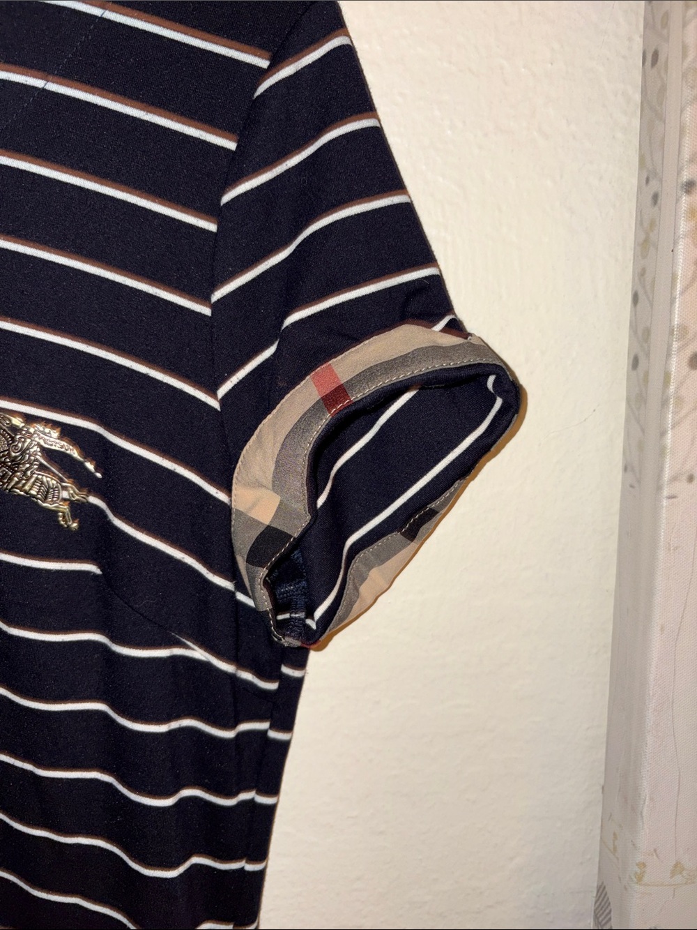Burberry Striped Knit Dress Navy White Equestrian Knight Logo Plaid Cuffs - Picture 3 of 3